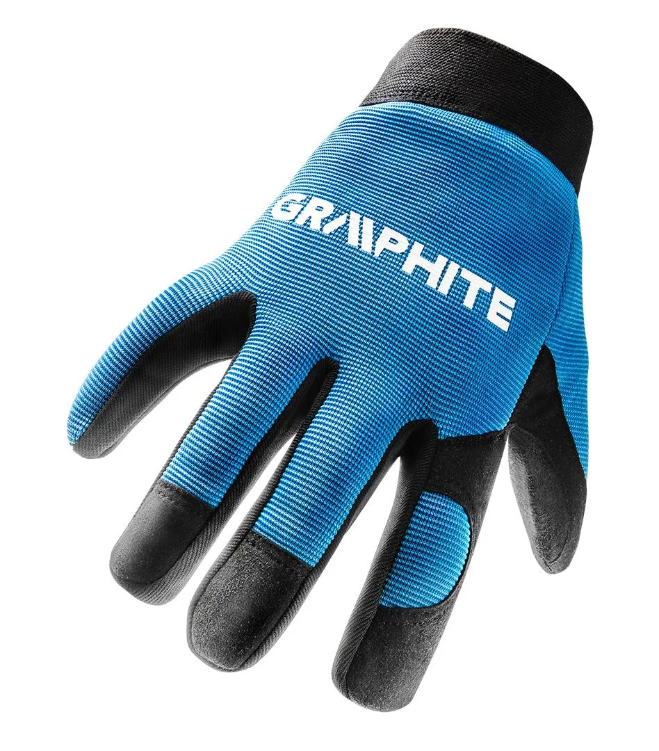 Робочі рукавички GRAPHITE, з синтетичної шкіри, з фіксацією зап'ястя, розмір 10, чорний з синім.