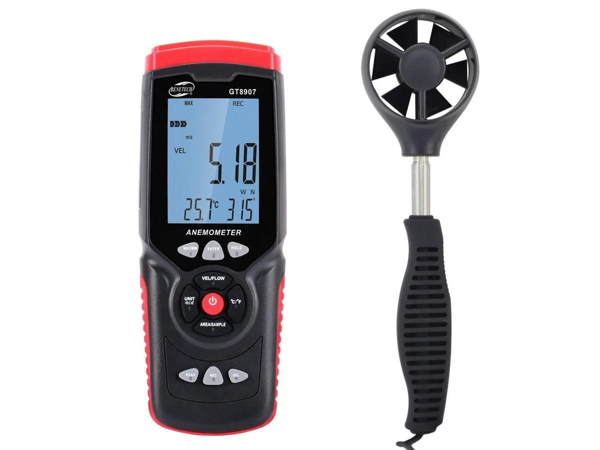 Анемометр USB Benetech GT8907 0,3-45 м/с виносний 194х73х38 мм чорний