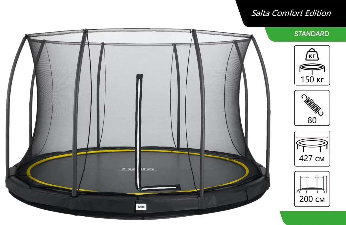 Батут Salta Comfort Edition Ground, круглий, 427 см, чорного кольору.