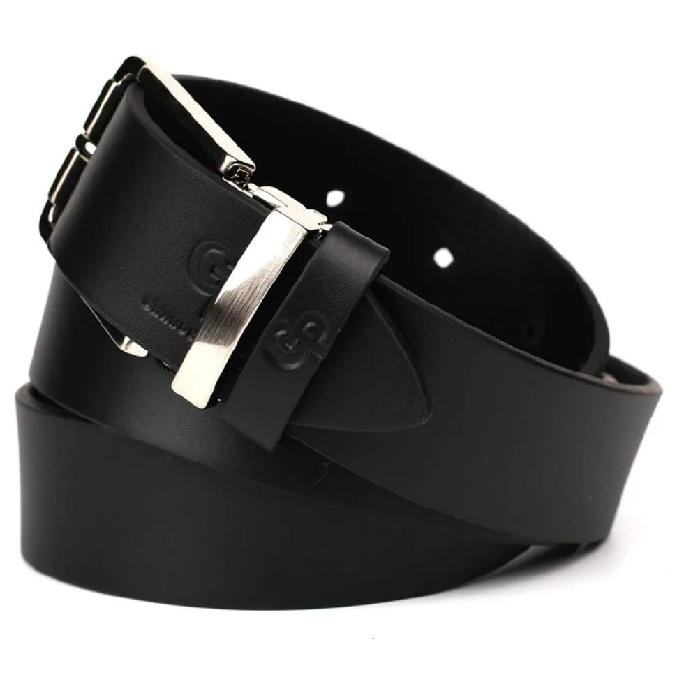 Кожаний ремінь Grande Pelle чорний 35мм з телячої шкіри стильний пояс для чоловіків і жінок casual.