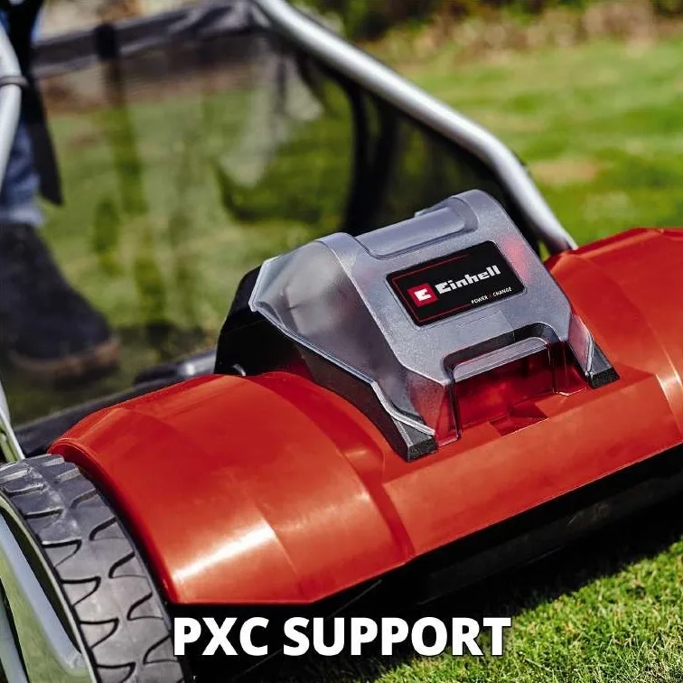 Акумуляторна газонокосарка Einhell PXC GE-HM 18/38 Li, ширина скошування 38 см, об'єм травозбірника 45 л, регулювання висоти скошу