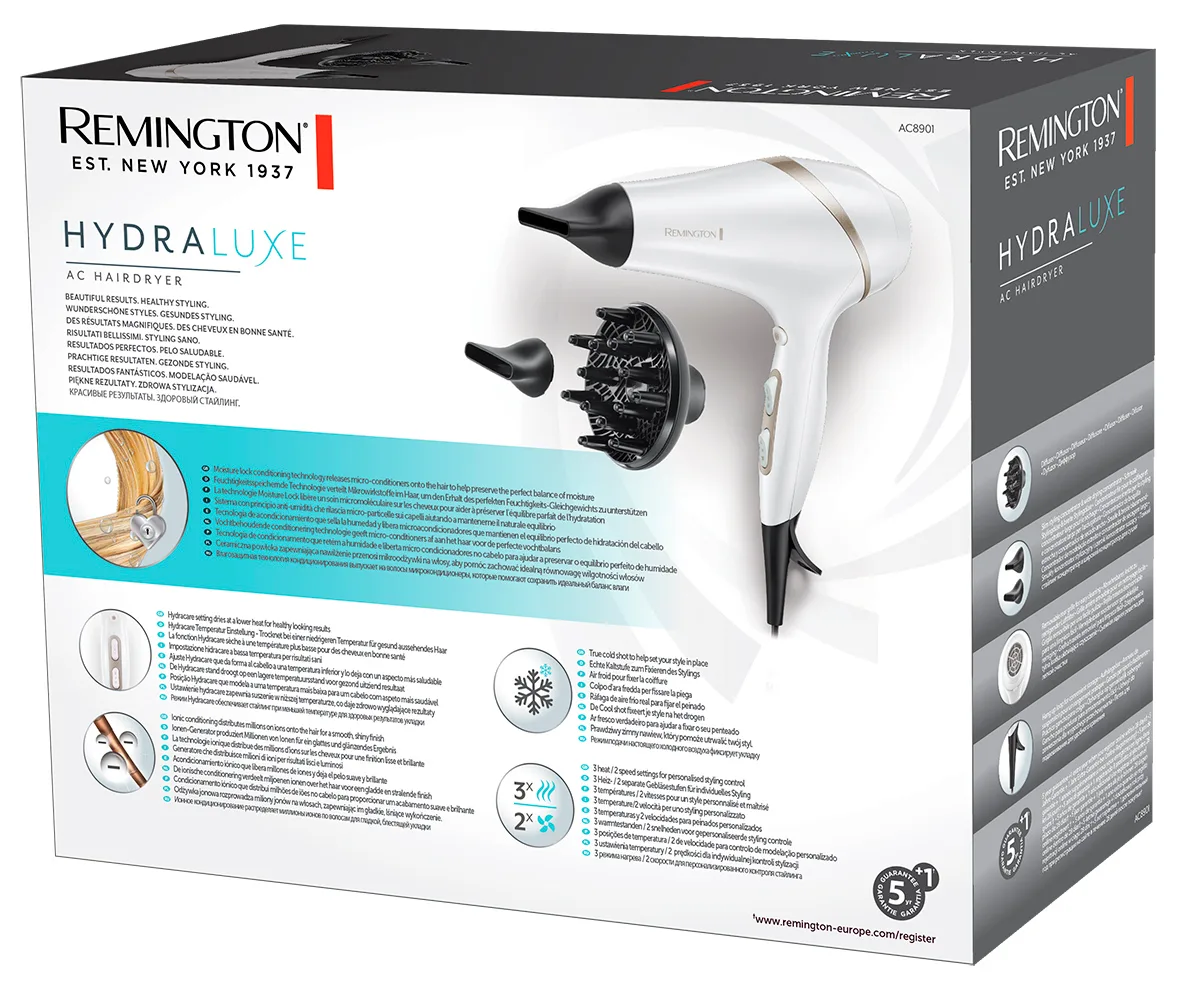 Фен Remington 2300 Вт білий з іонізацією 2 швидкості 2 температури дифузор концентратор