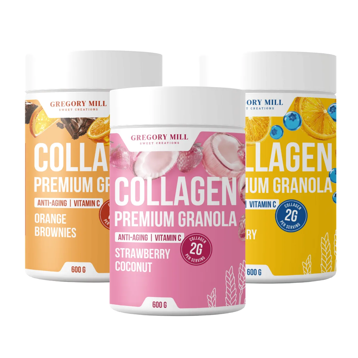 Набір граноли з колагеном Collagen Glow Set Lemon Blueberry, Strawberry Coconut та Orange Brownies, 1800 г, Gr