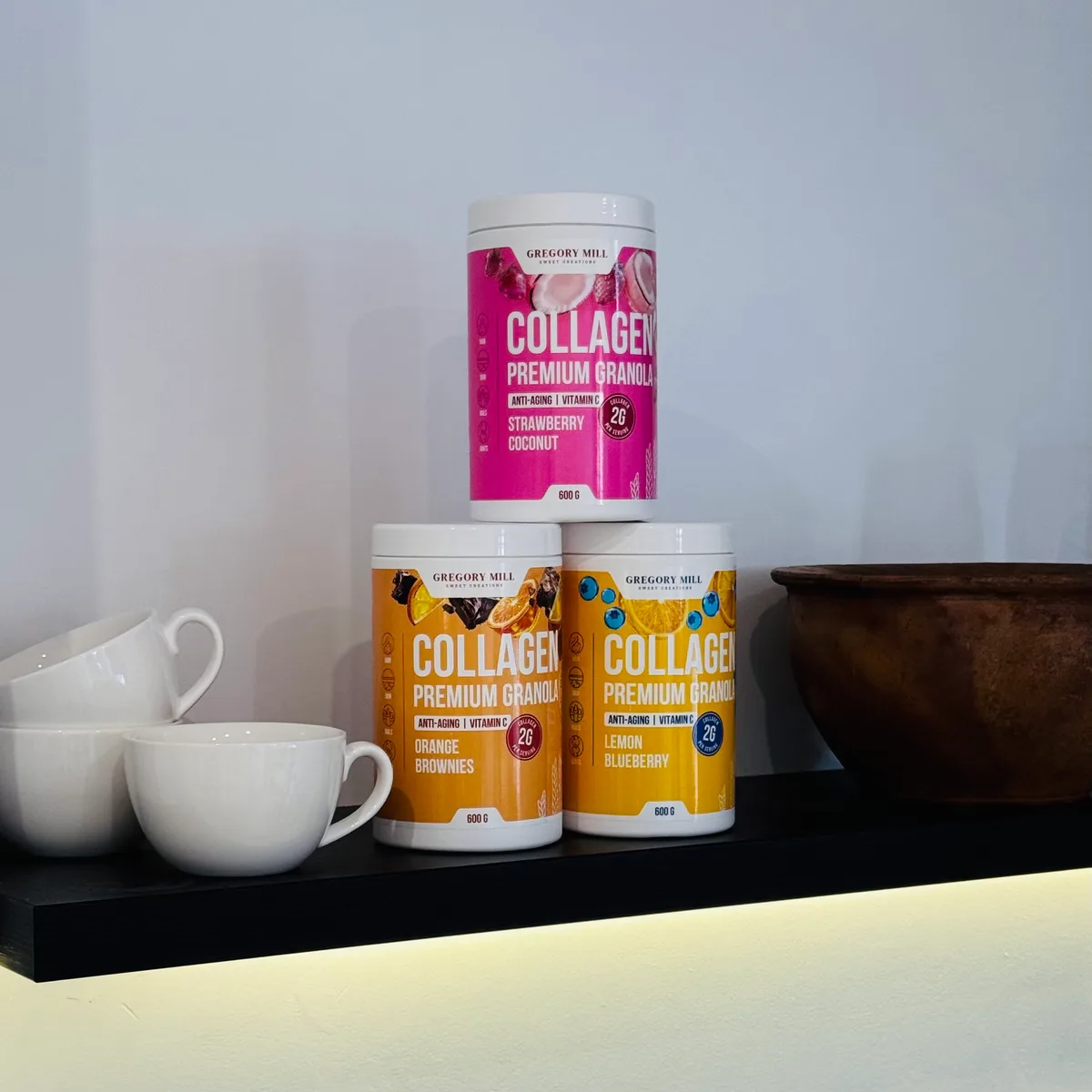 Набір граноли з колагеном Collagen Glow Set Lemon Blueberry, Strawberry Coconut та Orange Brownies, 1800 г, Gr