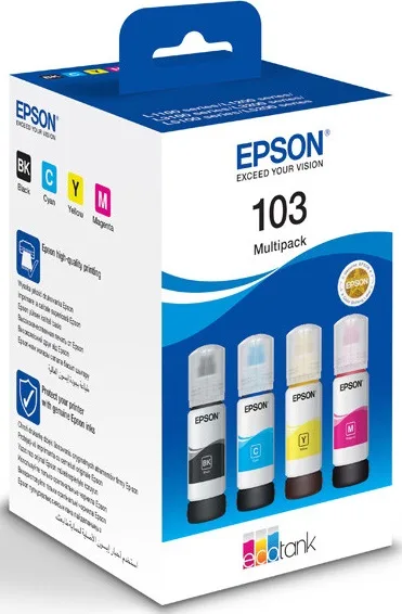 Контейнери з чорнилом Epson 103 EcoTank L1110/L1250/L3100/L3101/L3110/L3150/L3151/L3156/L3200/L3201/L3250/L3251/L3256/L3260/L3266/L3550/L3560/L5190/L5590/L5290  Multipack (C,M,Y,Bk)