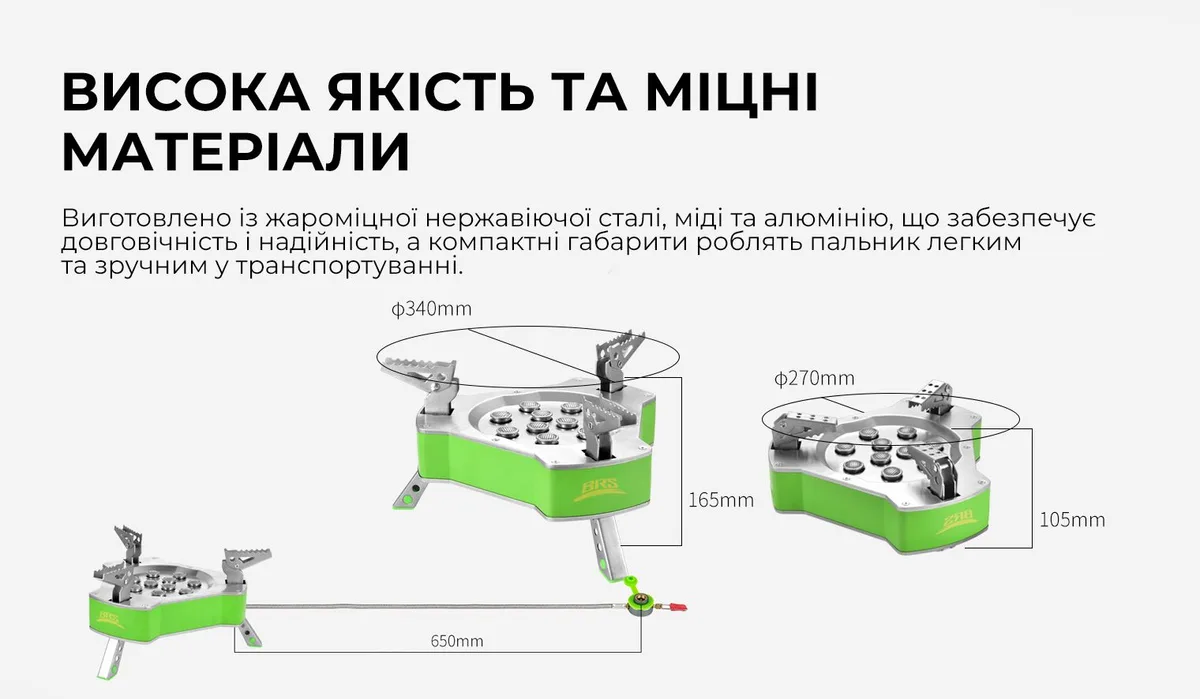 Газовий пальник BRS-80 нержавіюча сталь 270х105х165 мм срібний