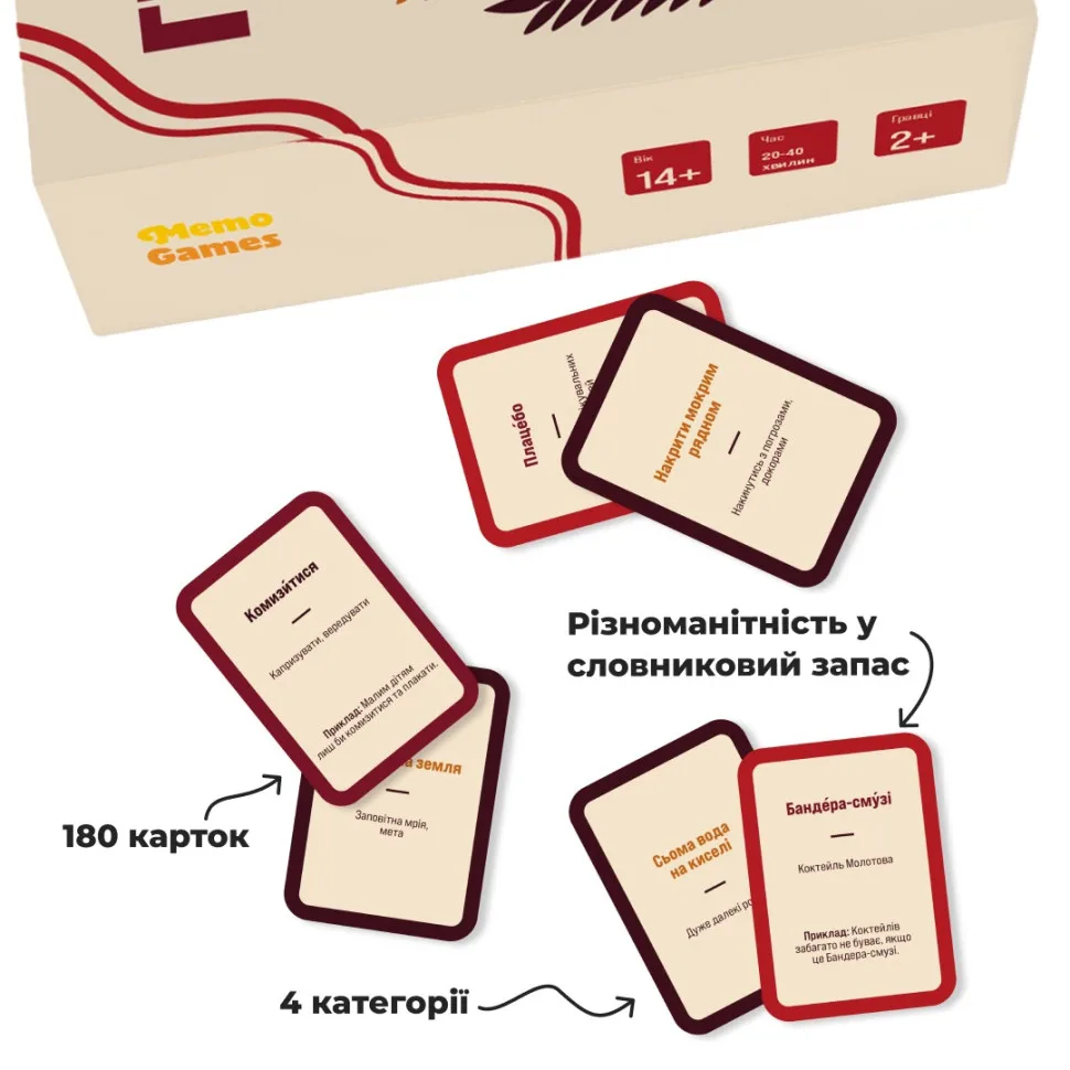Настільна гра «Слова» 180 карток, 4 категорії для 2+ гравців
