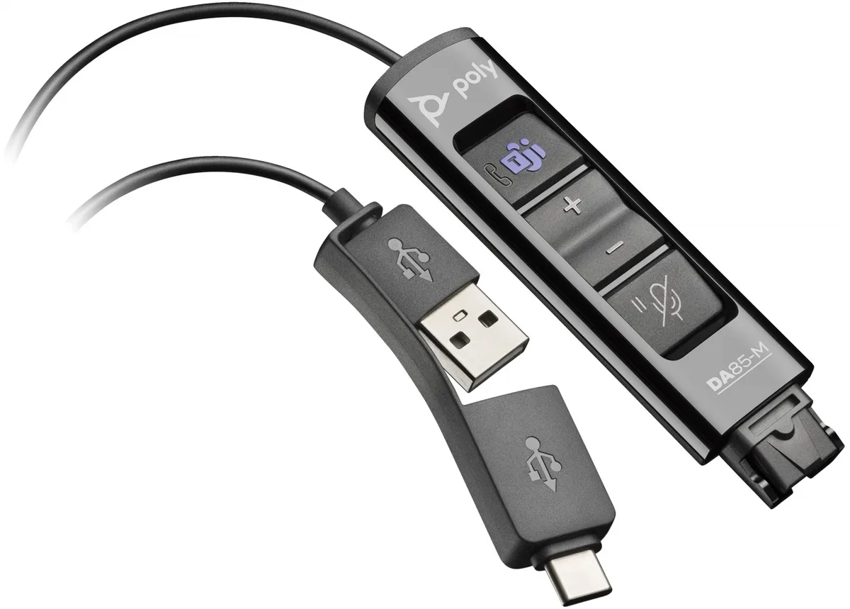Перехідник Poly DA85-M USB > QD з вбудованим пультом керування для гарнітур EncorePro, USB-A, USB-C, Microsoft Teams, чорний