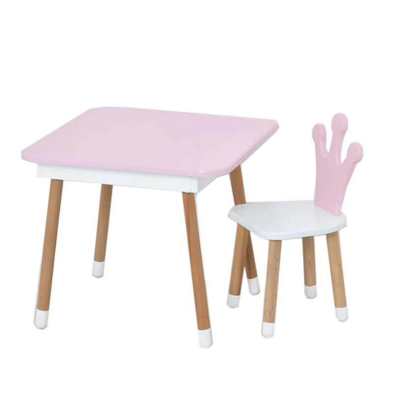 Стіл Bambi МДФ 60х60 см Розово-білий зі стільцем та ящиком