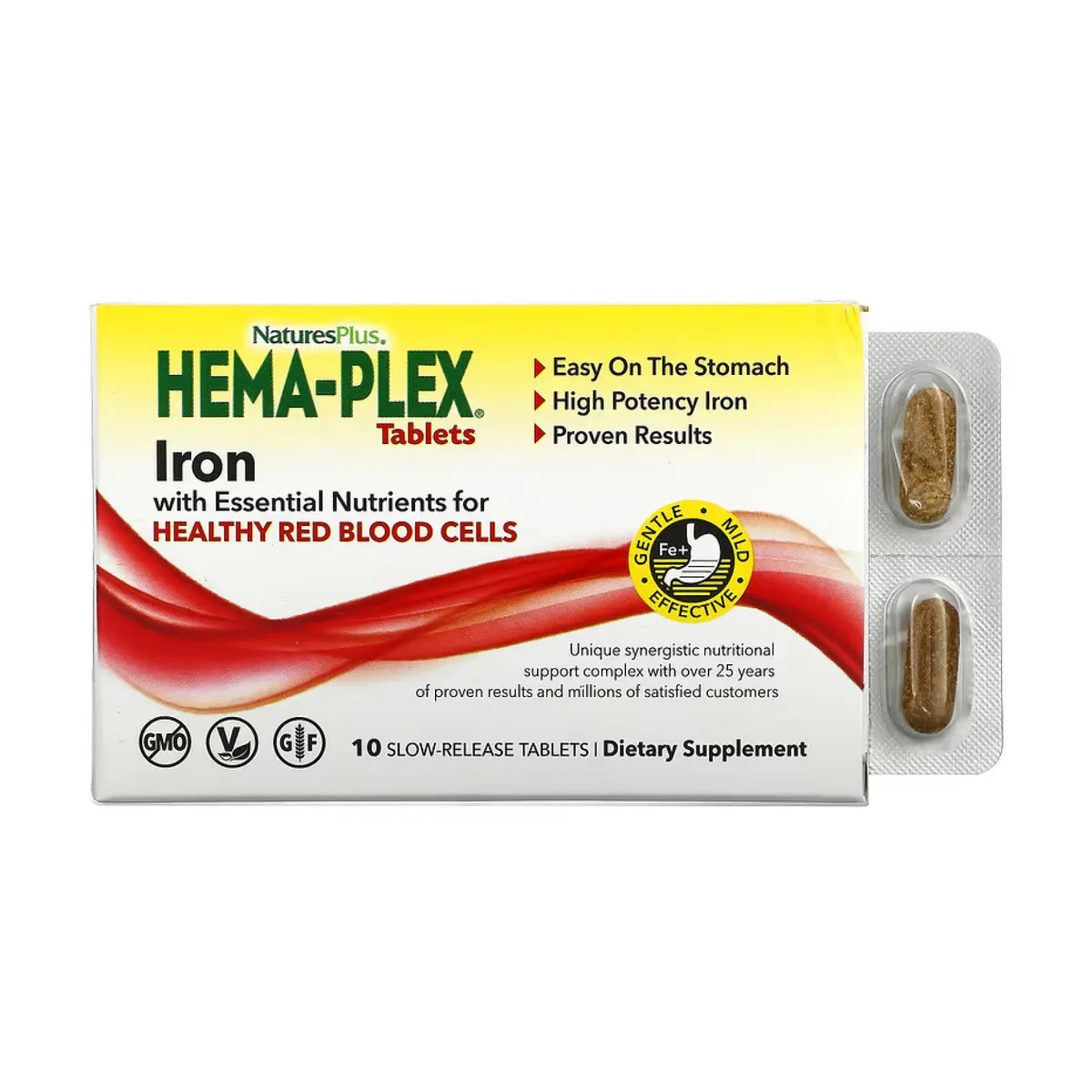 Hema-Plex Nature's Plus железо 10 табл без ГМО вегетарианский продукт