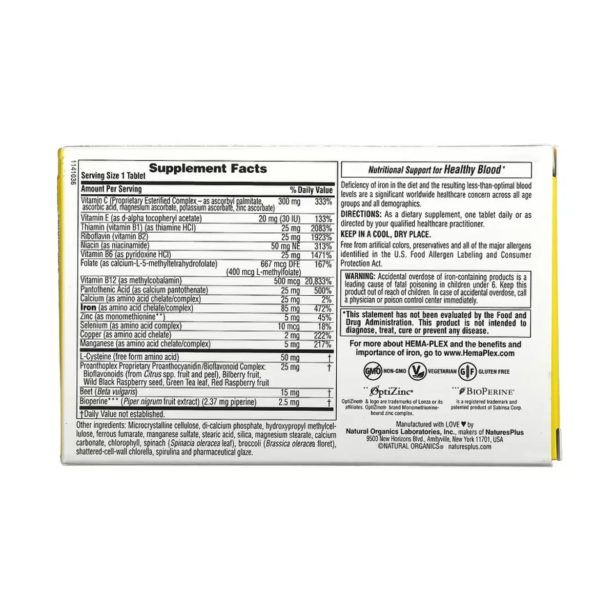 Hema-Plex Nature's Plus залізо 10 табл без ГМО вегетаріанський продукт