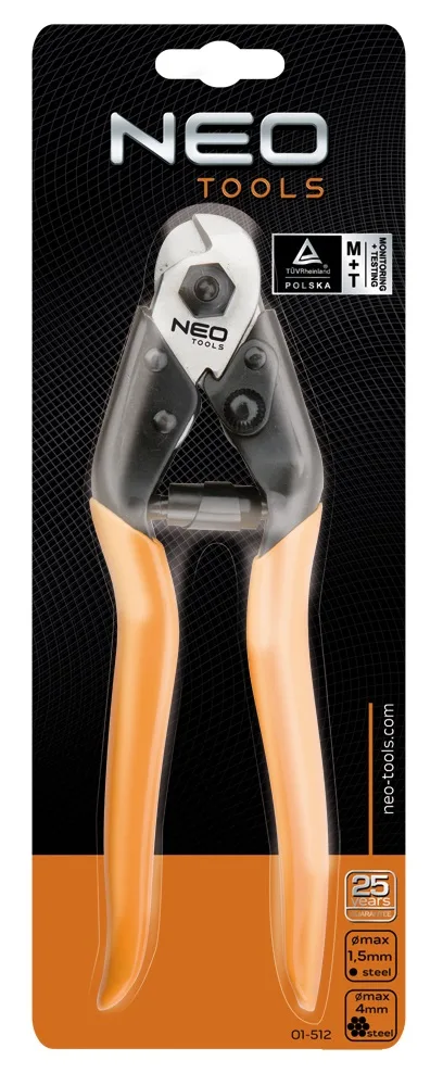Ножиці Neo Tools для розрізання арматури та сталевого троса, CrV, 190 мм