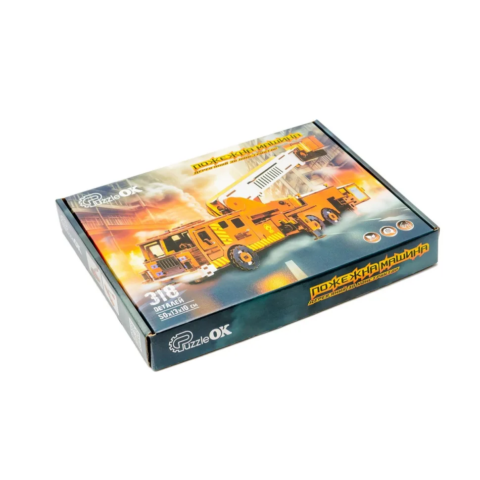 Дерев'яний 3D конструктор PuzzleOK Пожежна машина 318 деталей екокожа червона