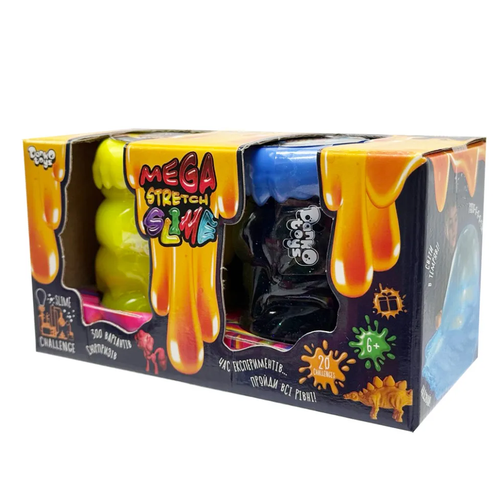 В'язка маса Mega Stretch Slime жовто-синя 2 банки 17,5х9,5х8,5 см комбінований