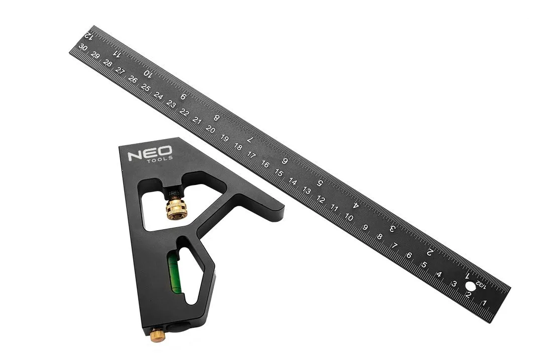 Угольник Neo Tools, 30 см, алюминиевый, с эргономичной рукояткой для точной настройки угла