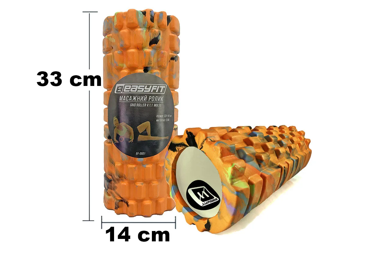 Масажний ролик EasyFit EVA 33 см Оранжевий 3D поверхня
