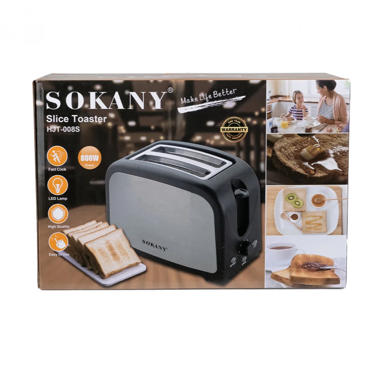 Тостер Sokany HJT-008s 800 Вт 2 відділення термоізольований чорний