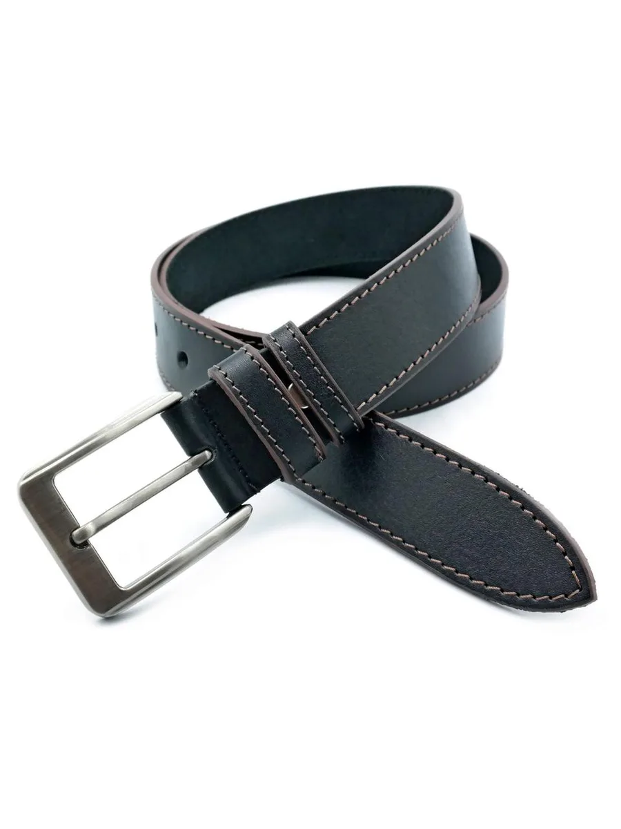 Шкіряний чоловічий ремінь Weatro натуральна шкіра 3,3 см 105-120 см чорний