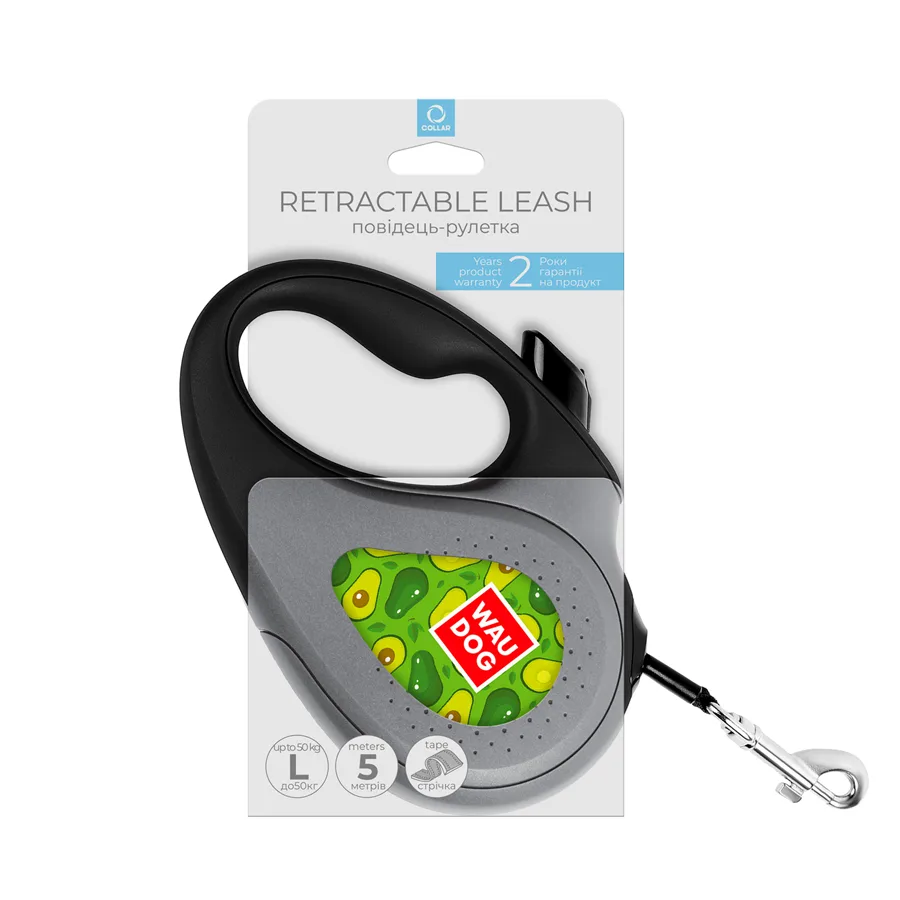 Поводок-рулетка WAUDOG R-leash L 500 см пластик авокадо для собак до 50 кг
