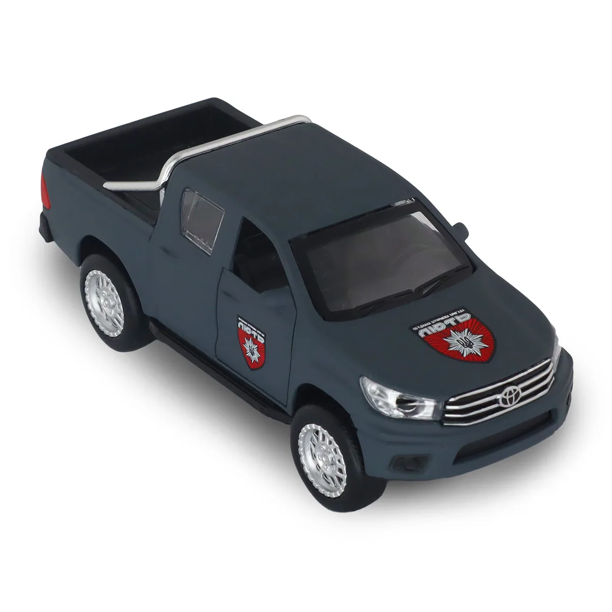 Автомодель TechnoDrive метал 12,5х4,5х5,5 см Шеврони Героїв Toyota Hilux ОШБр НПУ Лють