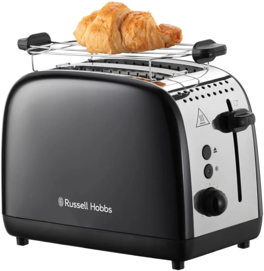 Тостер Russell Hobbs Colours Plus 1600Вт, функції підігріву та розморожування, металевий корпус, чорний.