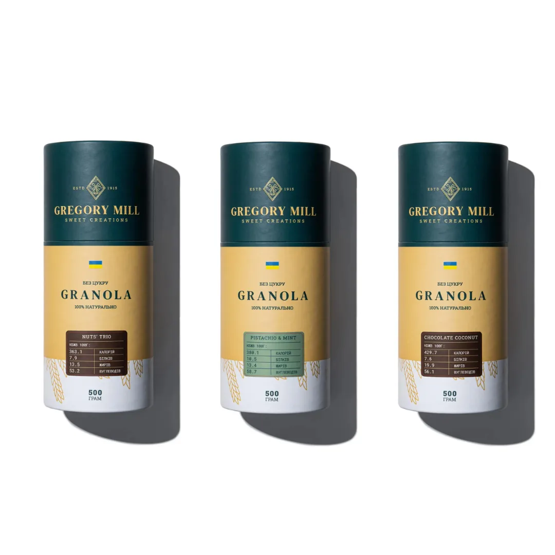 Подарунковий набір граноли Nuts Trio, Pistachio&Mint & Chocolate Coconut