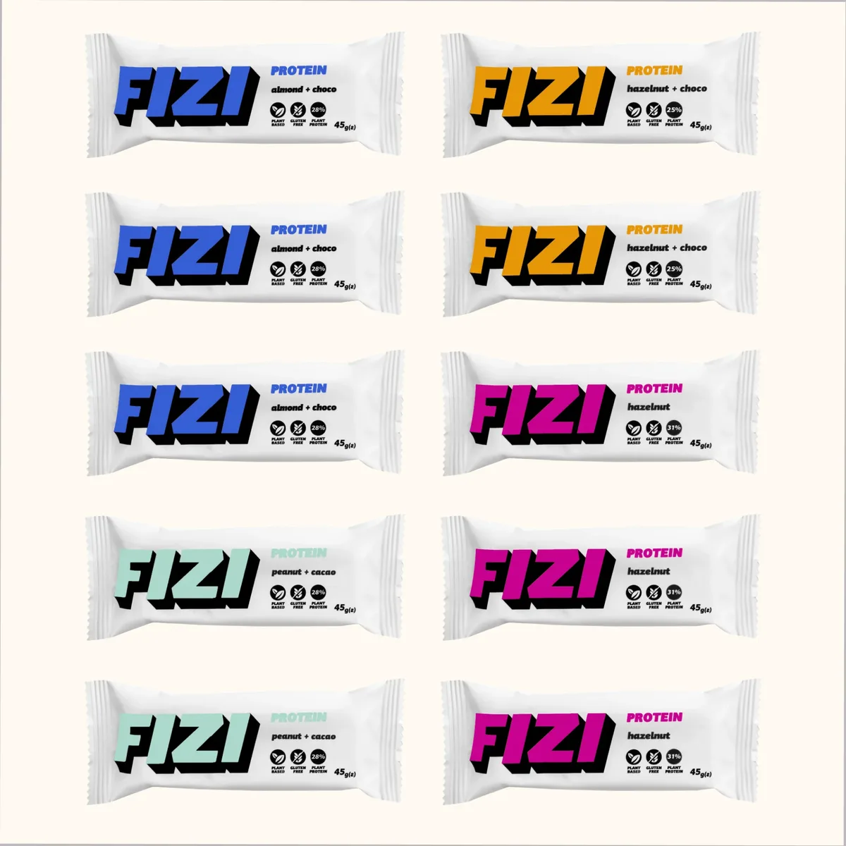 FIZI Protein Box 10x45g Мікс-бокс Протеїнові батончики Енергетичні закуски
