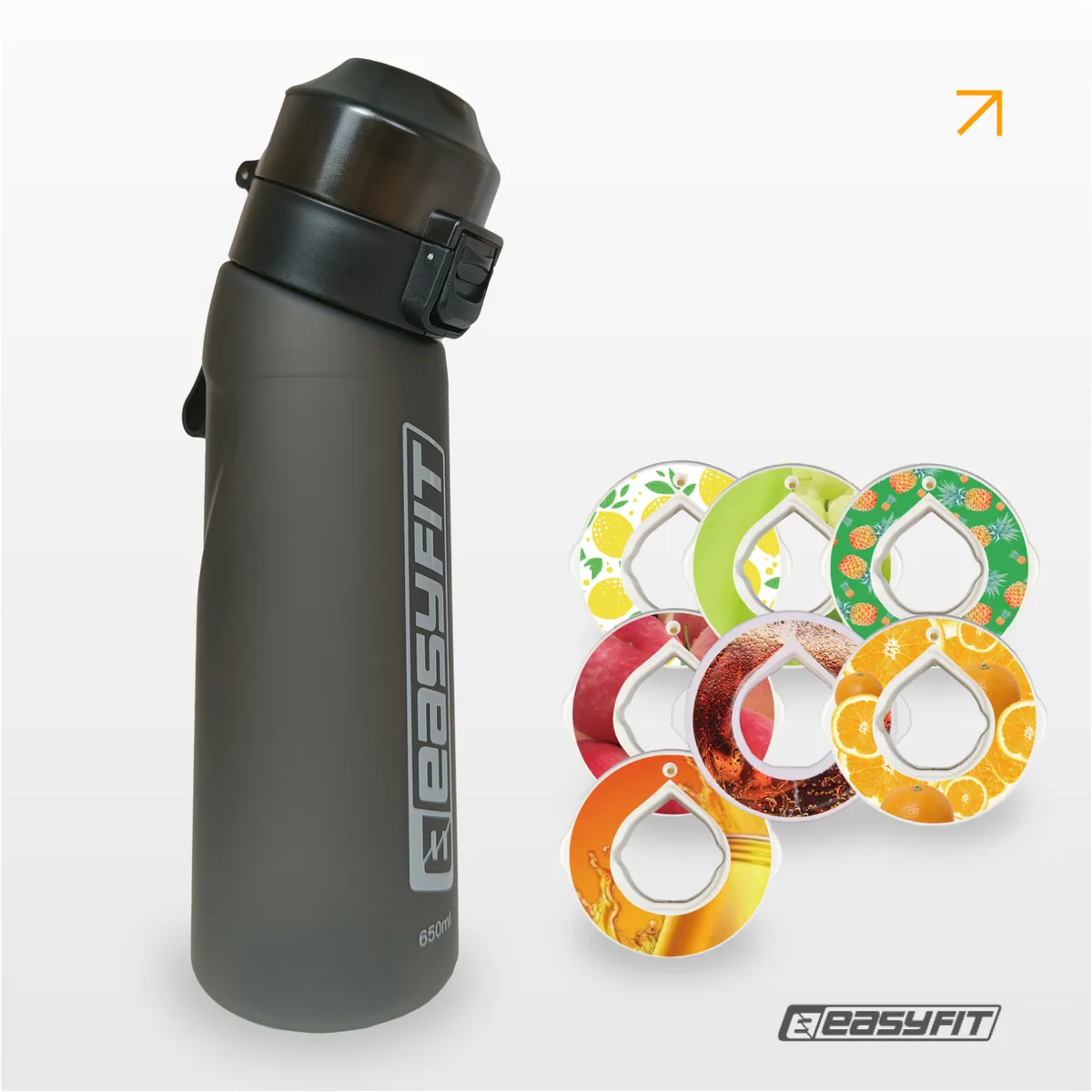 Спортивна пляшка для води EasyFit Tritan 650 мл Чорна 7 ароматизованих капсул