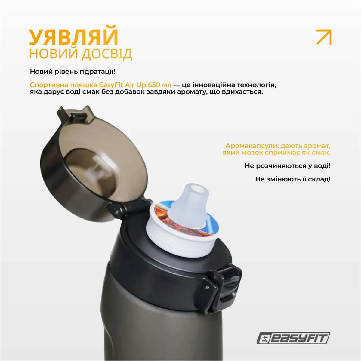Спортивная бутылка для воды EasyFit Tritan 650 мл Черная 7 ароматизированных капсул