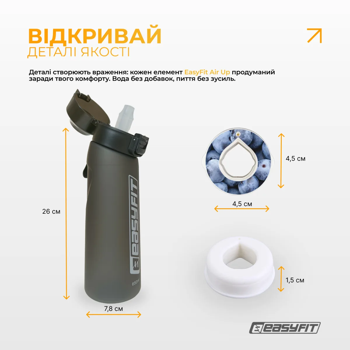 Спортивная бутылка для воды EasyFit Tritan 650 мл Черная 7 ароматизированных капсул