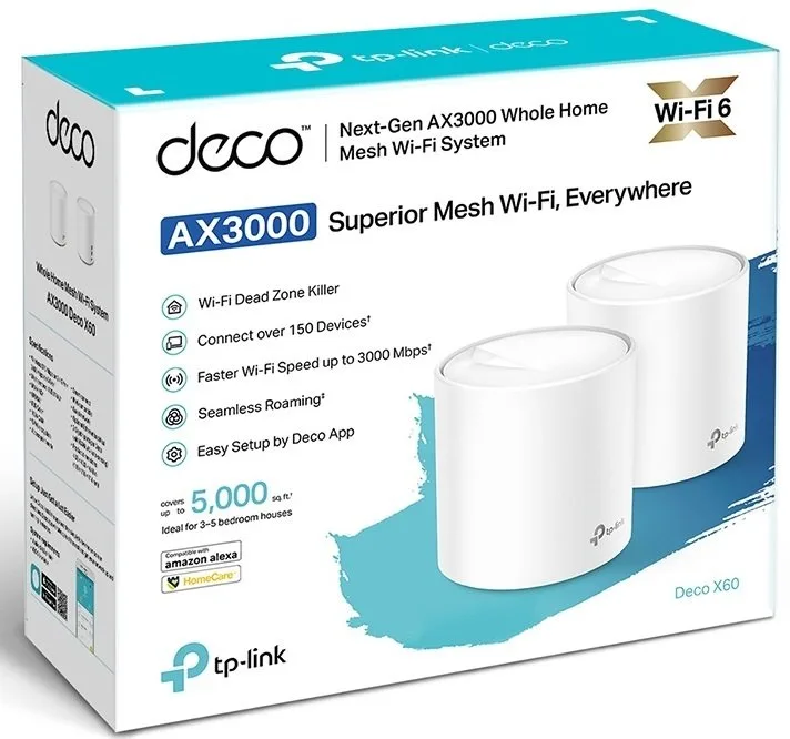 Система WiFi-Mesh TP-LINK Deco X60 AX5400, 1xGE LAN, 1xGE WAN, 2мод