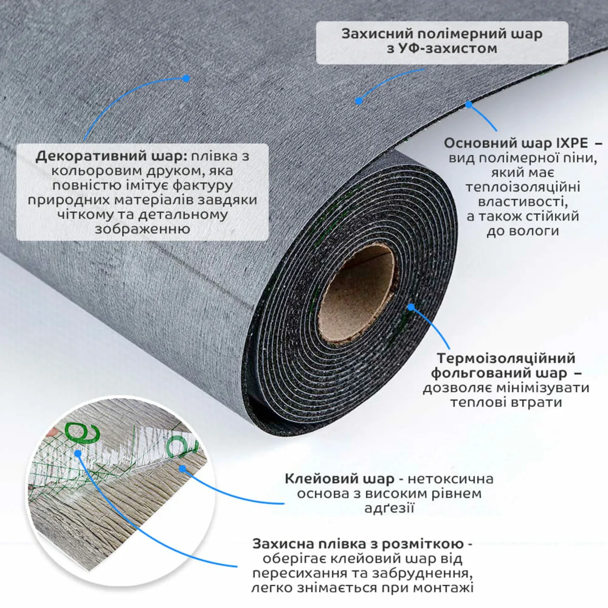 Вінілове підлогове покриття самоклеюче рельєфне IXPE 600х3000х1,5 мм матове