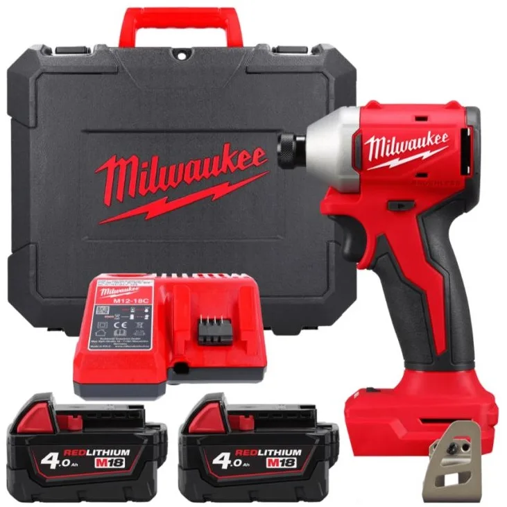 Акумуляторний ударний гвинтоверт Milwaukee M18 BLIDRC-402C 18В з АКБ 2х4А·год, моментом 190Нм та швидкістю 0-3600 об/хв, в комплек