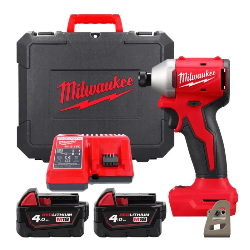 Аккумуляторный ударный винт Milwaukee M18 BLIDRC-402C 18В с АКБ 2х4А·час, моментом 190Нм и скоростью 0-3600 об/мин, в комплекте с зарядным устройством M12-18C и кейсом