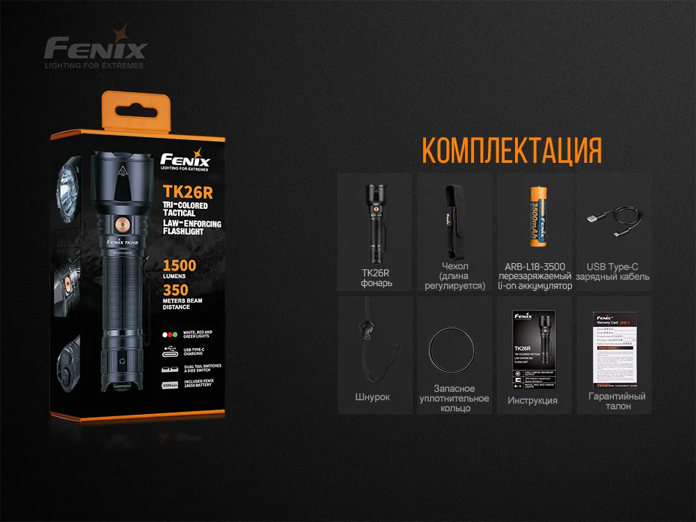 Ліхтар ручний Fenix алюміній 150х25,4 мм білий 1500 люмен IP68