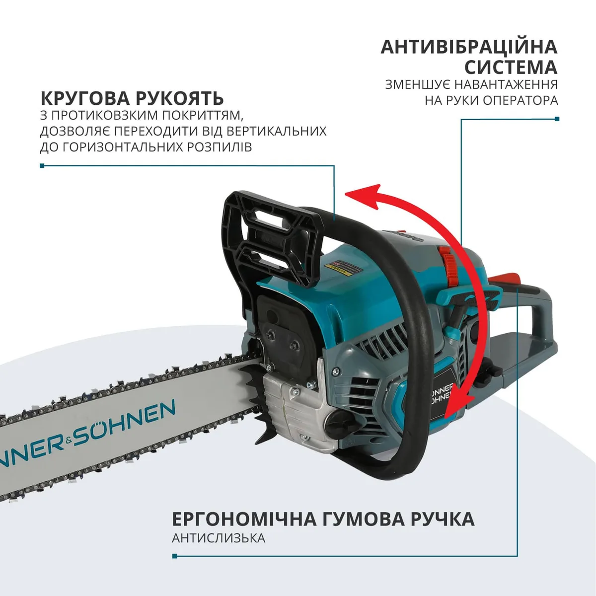 Бензинова пила KonnerSohnen KS CS31G-20, 50 см, 54.5 см3, вага 5.6 кг.