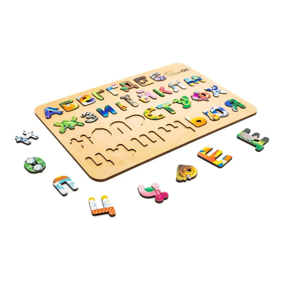Дитячий дерев'яний сортер PuzzleOK з дерева А3 Абетка кольоровий