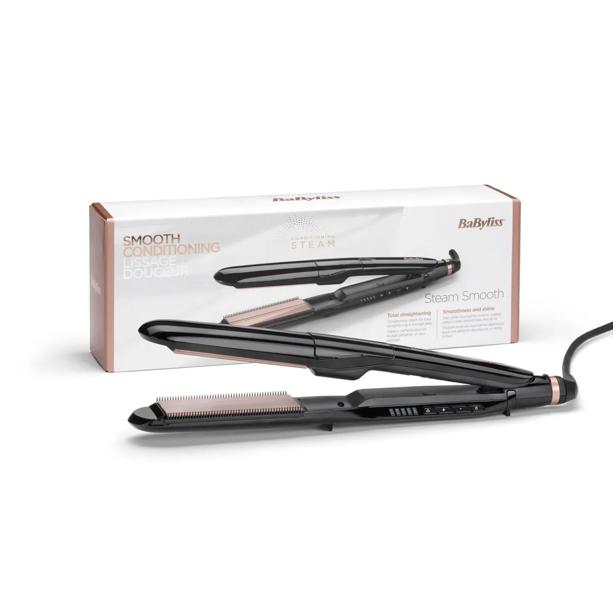 Випрямляч волосся Babyliss Steam Smooth, 5 температурних режимів (150-230°C), з функцією пара, термокилимок, керамічні пластини, ч