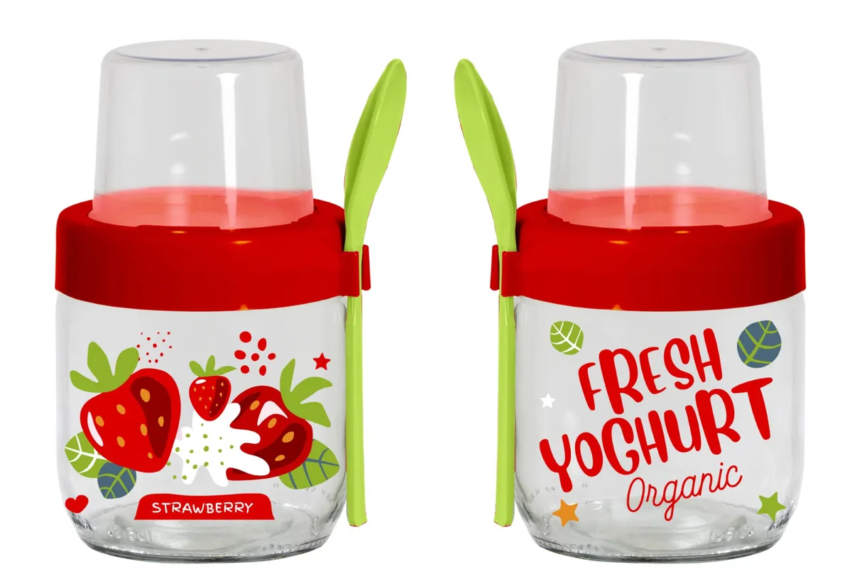 Банка з ложкою Herevin Fruit-Yoghurt 425 мл Скло Пластик Асортимент