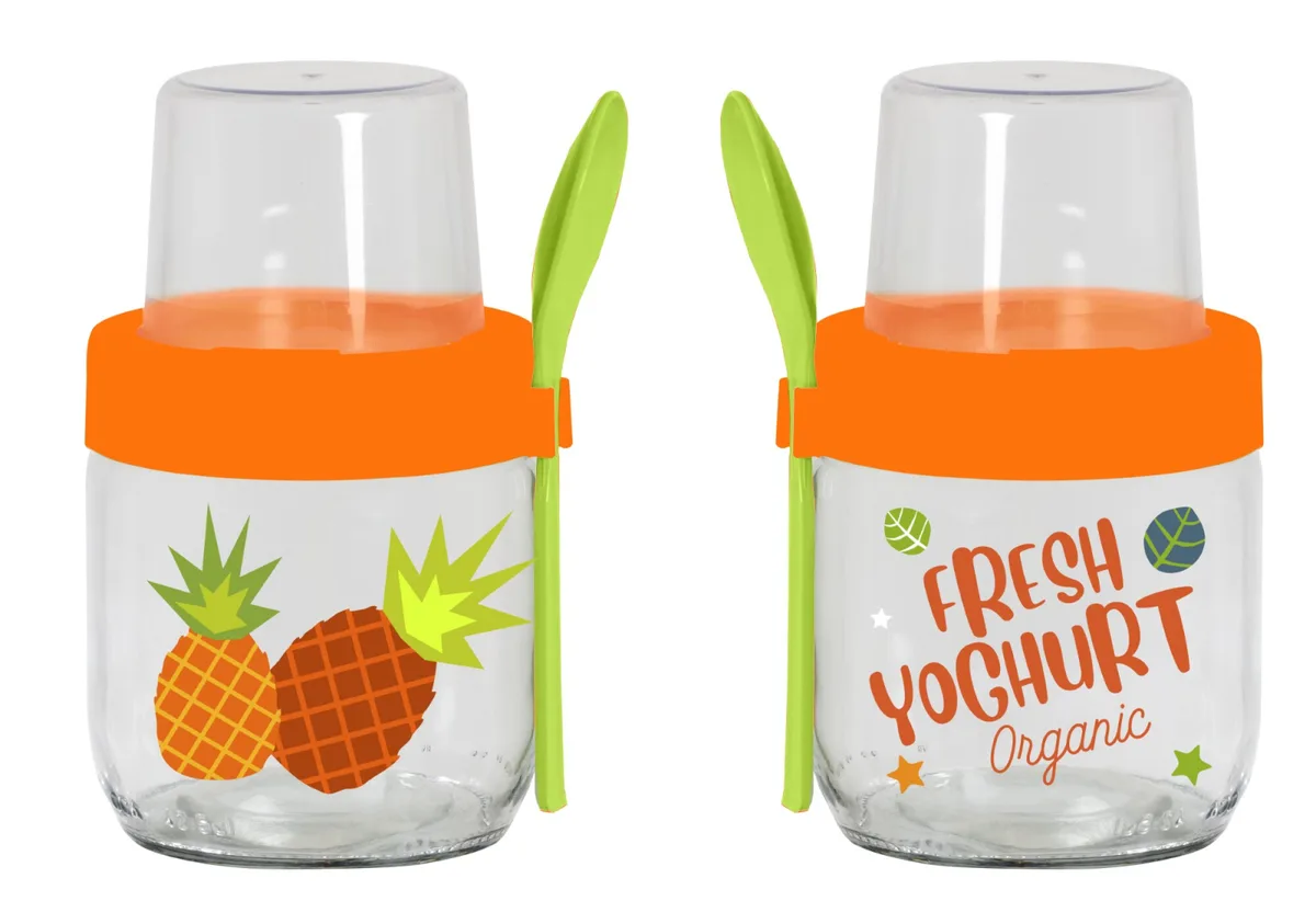 Банка з ложкою Herevin Fruit-Yoghurt 425 мл Скло Пластик Асортимент