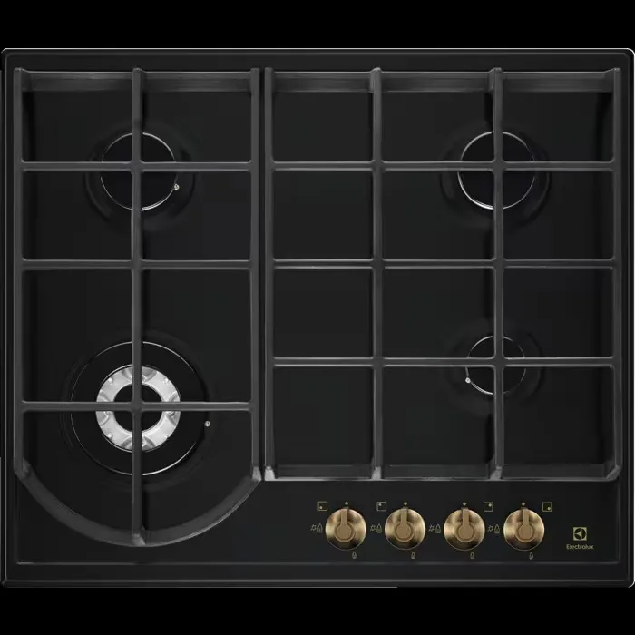 Газова варильна панель Electrolux Rococo, 60 см, чавун, чорний матовий.