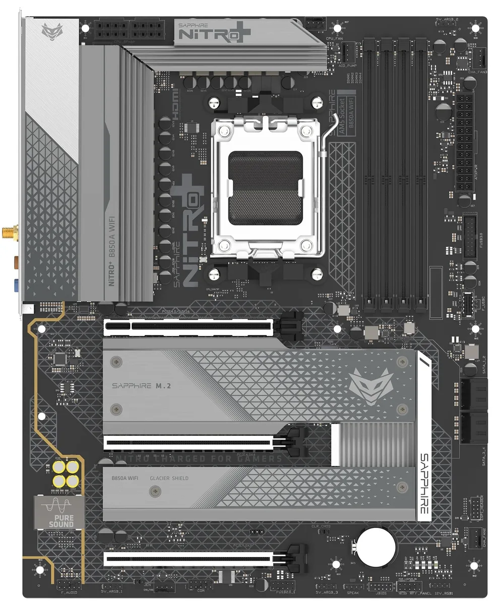 Материнcька плата SAPPHIRE NITRO+ B850A WIFI7 sAM5 B850 4xDDR5 M.2 HDMI DP Wi-Fi BT ATX