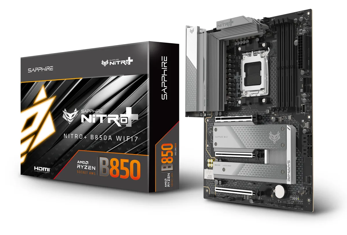 Материнcька плата SAPPHIRE NITRO+ B850A WIFI7 sAM5 B850 4xDDR5 M.2 HDMI DP Wi-Fi BT ATX