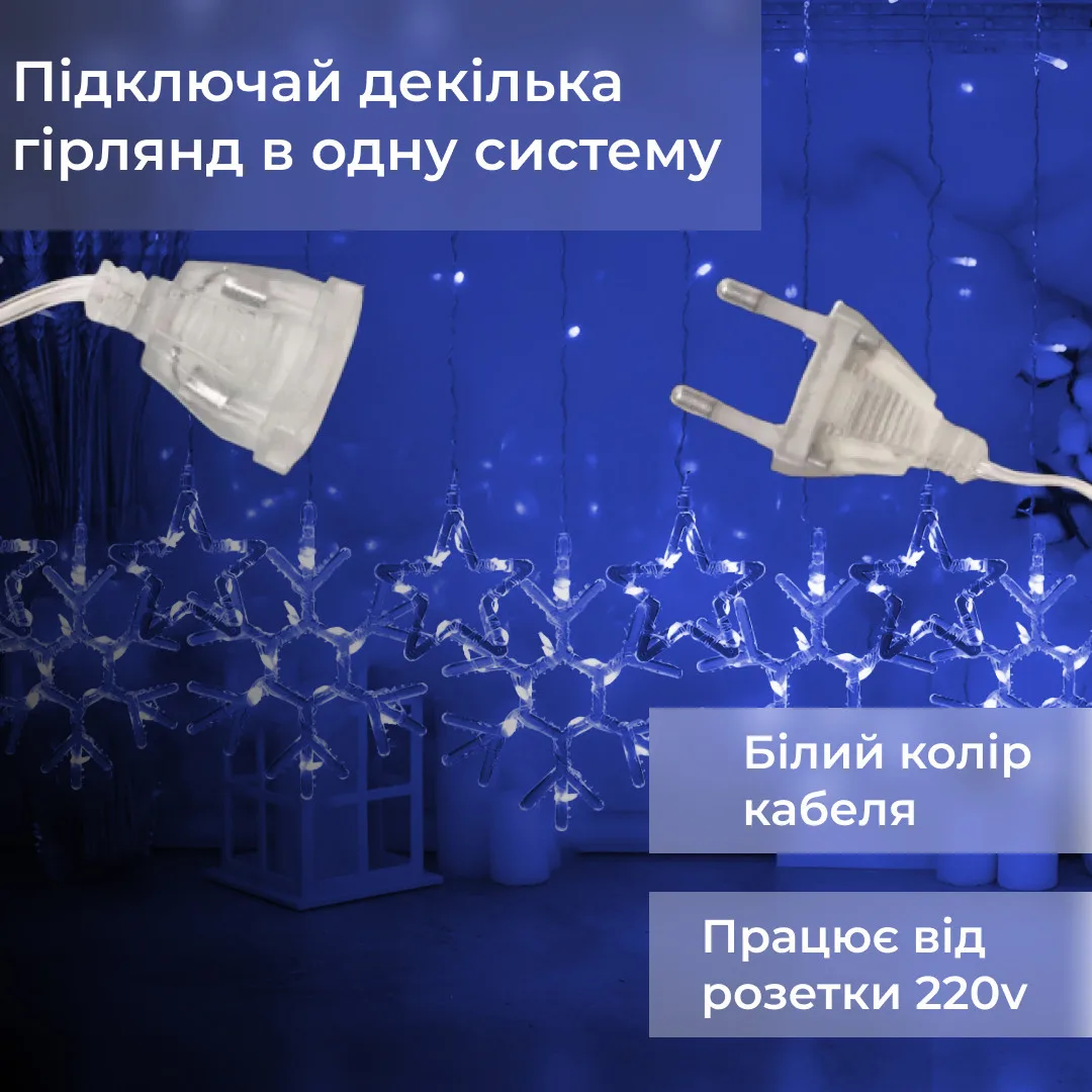 Гірлянда світлодіодна штора 3х0,9 м 145 LED лампочок синя