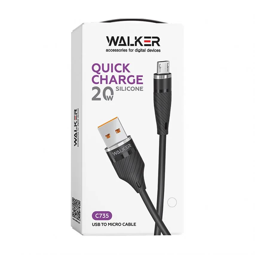 Кабель USB Micro 2м TPE чорний 3A 20W швидке заряджання