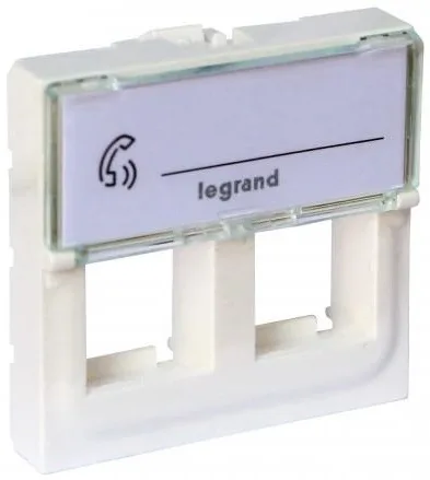 Лицьова панель Legrand Mosaic, для конектора 2хRJ45 Keystone, білий