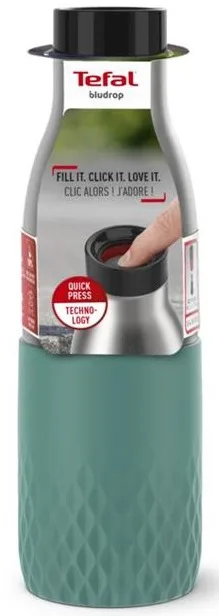 Термос Tefal Bludrop, об'ємом 500 мл, з нержавіючої сталі та пластиковими елементами, зелений колір.