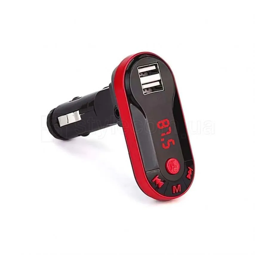 FM-трансмітер Bluetooth 4 порти USB 2,1А пластик чорний/червоний