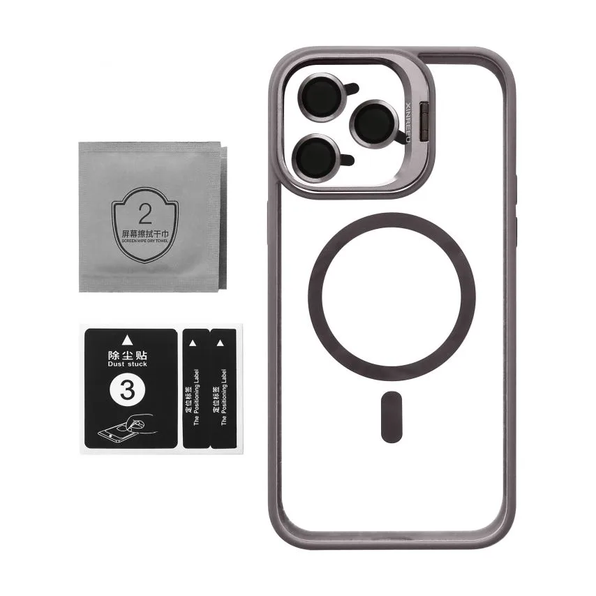 Чохол MagSafe для iPhone 14 Pro Max силікон пластик light grey з підставкою захистом камер