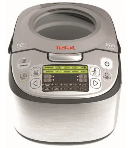 Мультиварка Tefal з технологією Fuzzy Logic, потужність 750 Вт, об'єм чаші 5 л, електронне управління, пластиковий корпус, сірого
